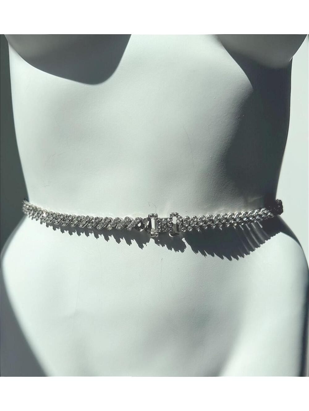 Vintage Silver Rhinestone Stretch Belt 2” Wide Glam